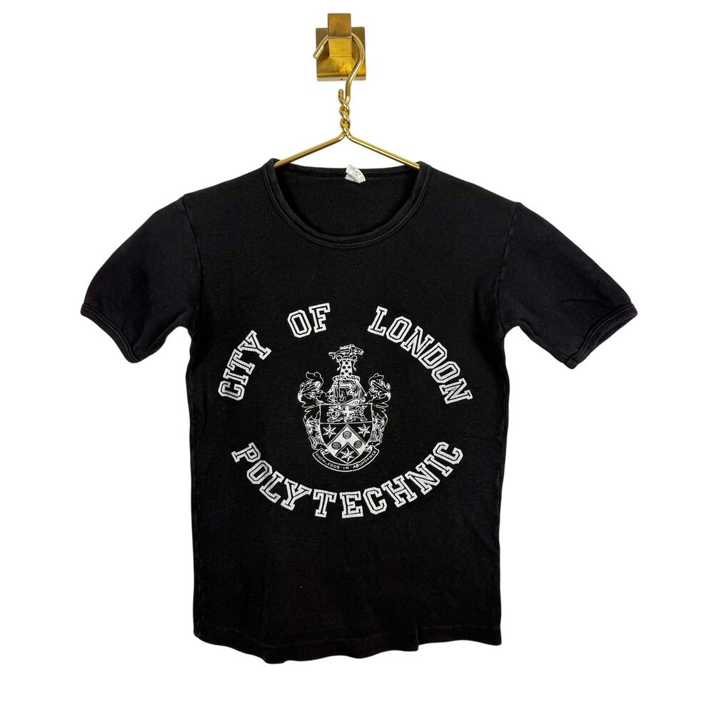 Vintage 80s City of London Polytechnic London Met Black Baby Tee T-Shirt Sz S